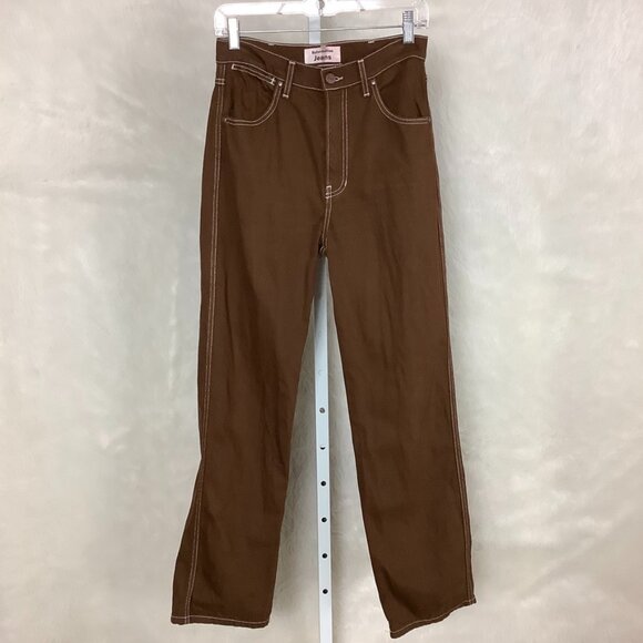 Reformation Brown Contrast Stitch Cowboy High Rise Straight Ankle Jeans 26 - Picture 1 of 5